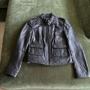 DKNY Quilted Black Leather Jacket